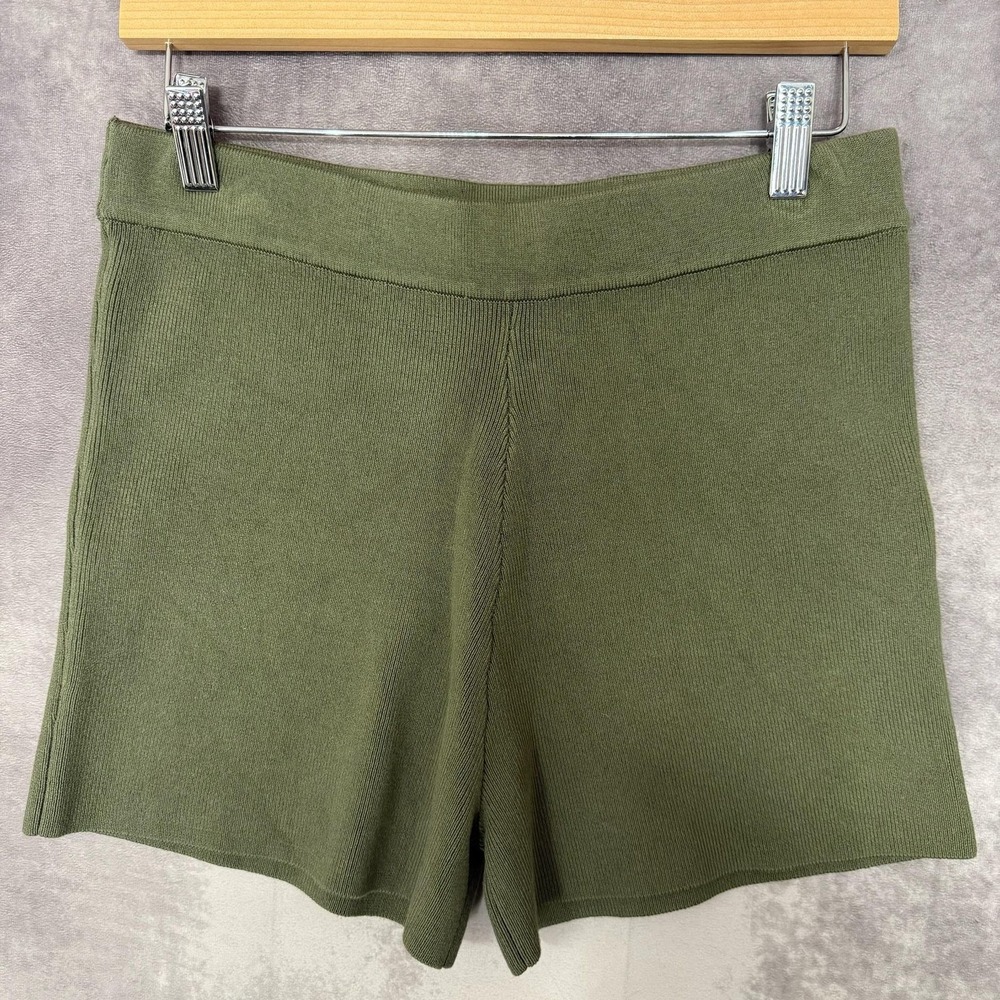 One‎ Grey Day Shorts Women's Large Green Knit Ribbed Lounge Pull On